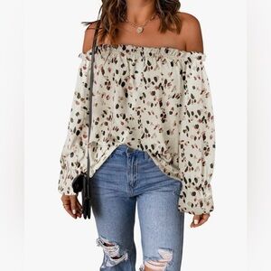 Spriolim Women's Off The Shoulder Top-Long Sleeve, Too Ruffle Chiffon-Size Large